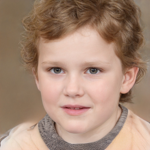 Joyful white child male with medium  brown hair and brown eyes