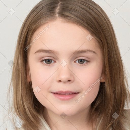 Neutral white child female with medium  brown hair and brown eyes