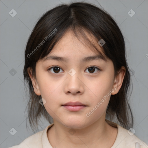 Neutral white child female with medium  brown hair and brown eyes