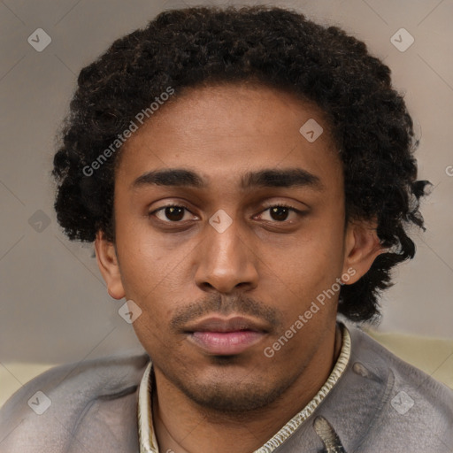 Neutral black young-adult male with short  brown hair and brown eyes