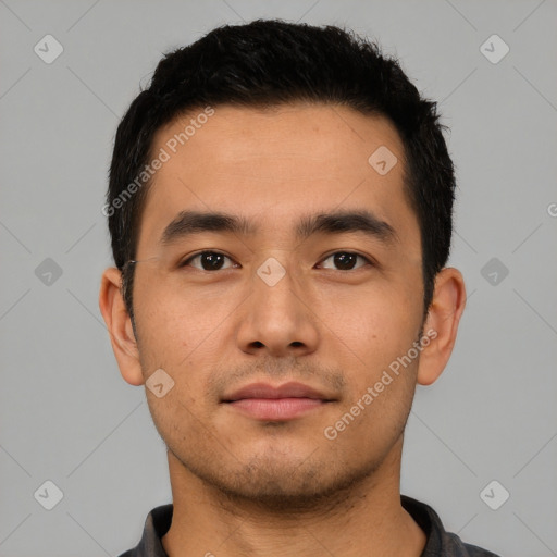 Neutral asian young-adult male with short  black hair and brown eyes