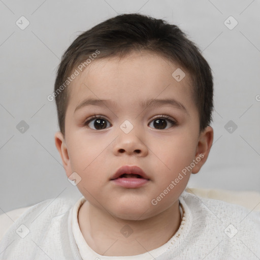 Neutral white child female with short  brown hair and brown eyes