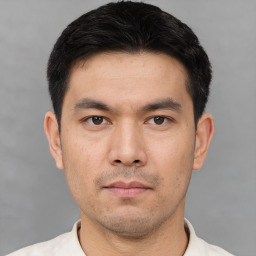 Neutral asian young-adult male with short  black hair and brown eyes