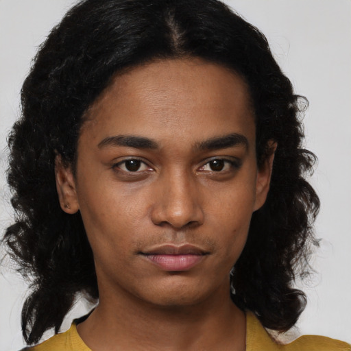 Neutral black young-adult male with medium  black hair and brown eyes