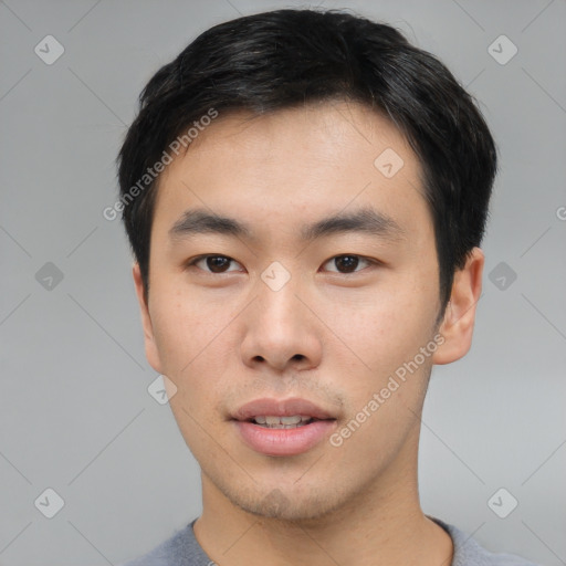 Neutral asian young-adult male with short  black hair and brown eyes