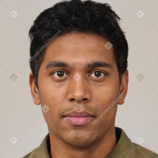 Neutral asian young-adult male with short  black hair and brown eyes