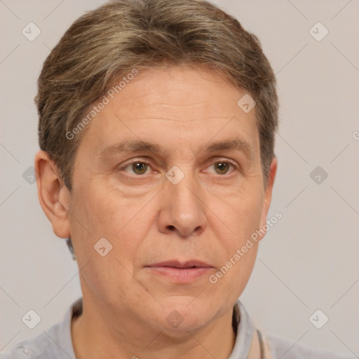 Neutral white adult male with short  brown hair and brown eyes