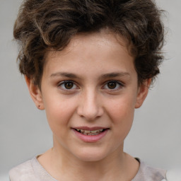 Joyful white child male with short  brown hair and brown eyes