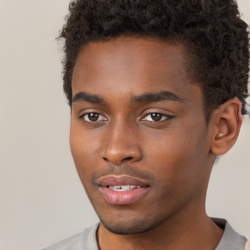 Neutral black young-adult male with short  brown hair and brown eyes