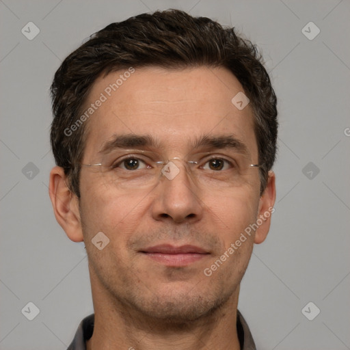 Neutral white adult male with short  brown hair and brown eyes