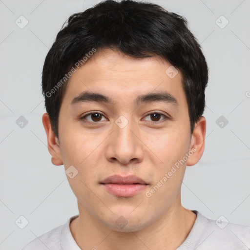 Neutral asian young-adult male with short  brown hair and brown eyes