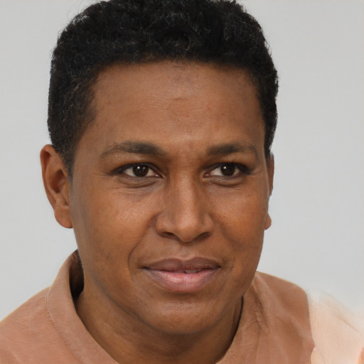 Joyful latino adult male with short  brown hair and brown eyes