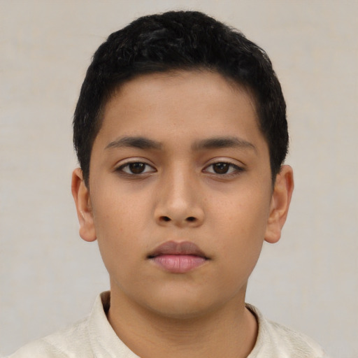 Neutral asian child male with short  black hair and brown eyes