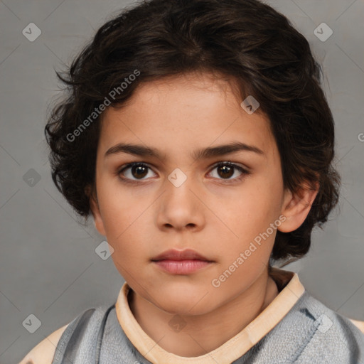 Neutral white child female with short  brown hair and brown eyes