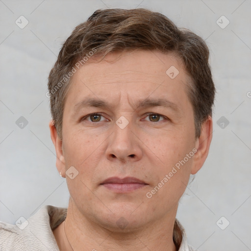 Neutral white adult male with short  brown hair and brown eyes