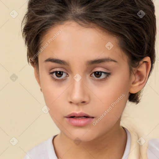 Neutral white child female with medium  brown hair and brown eyes