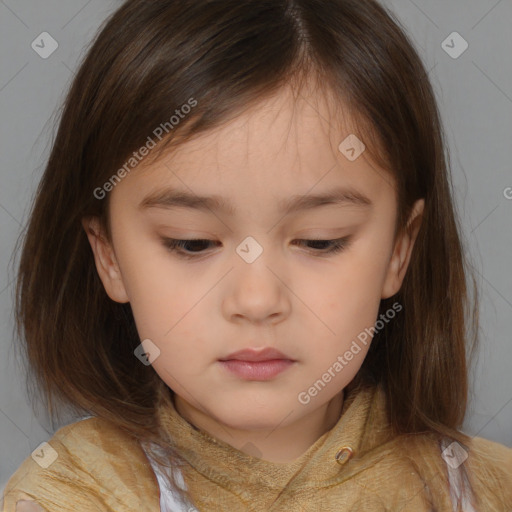 Neutral white child female with medium  brown hair and brown eyes