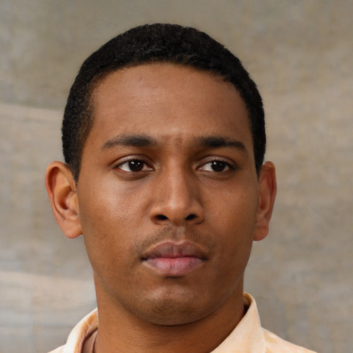 Neutral black young-adult male with short  brown hair and brown eyes