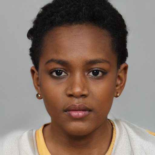 Neutral black child female with short  black hair and brown eyes