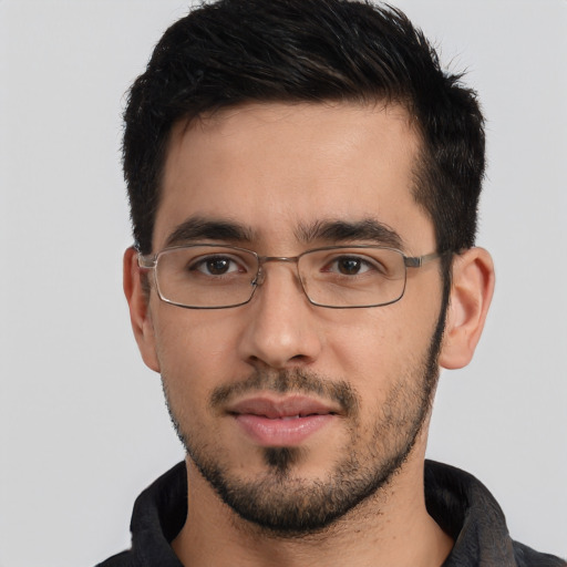 Neutral white young-adult male with short  black hair and brown eyes