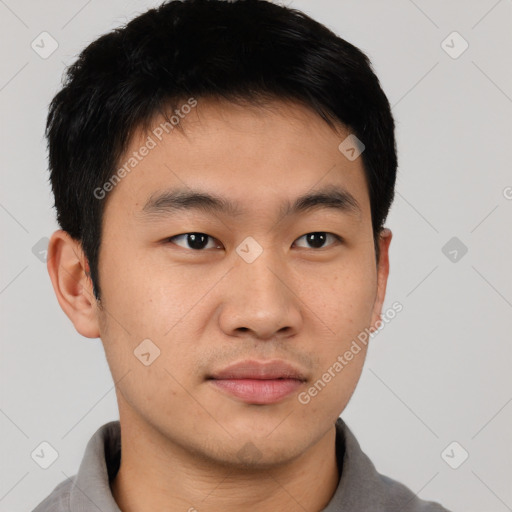 Neutral asian young-adult male with short  brown hair and brown eyes