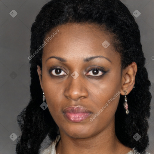 Neutral black young-adult female with long  black hair and brown eyes