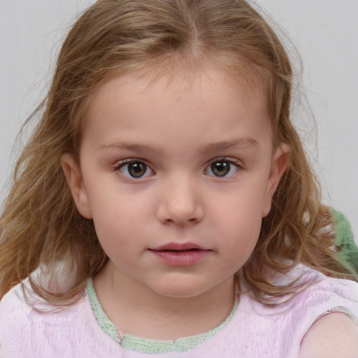 Neutral white child female with medium  brown hair and blue eyes