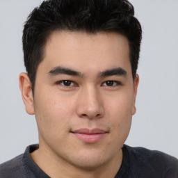 Neutral asian young-adult male with short  brown hair and brown eyes