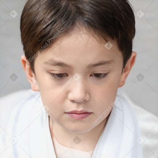 Neutral white child female with short  brown hair and brown eyes