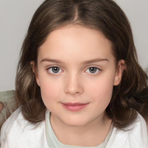 Neutral white child female with medium  brown hair and brown eyes