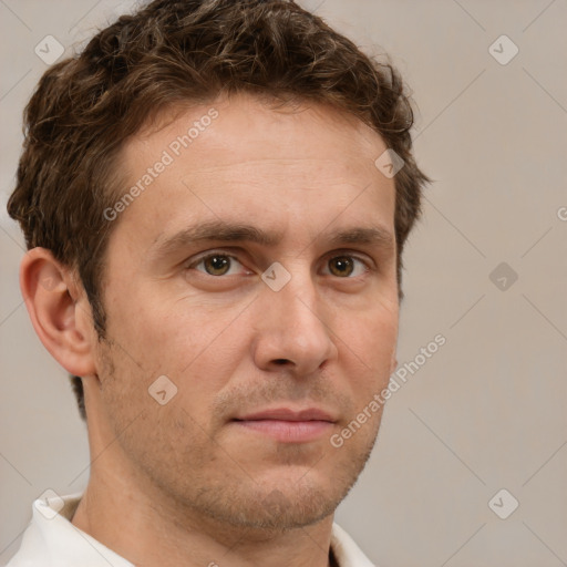 Neutral white adult male with short  brown hair and brown eyes