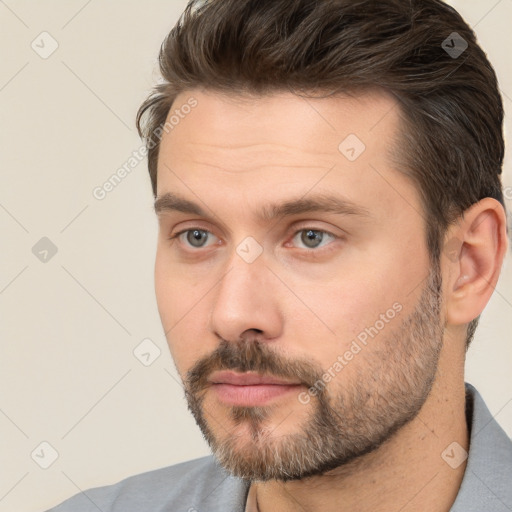 Neutral white adult male with short  brown hair and brown eyes