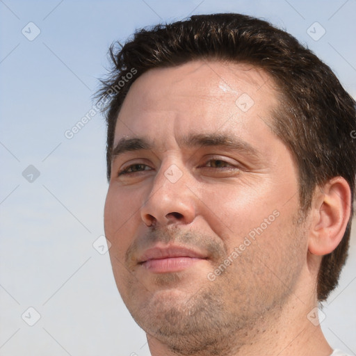 Neutral white adult male with short  brown hair and brown eyes