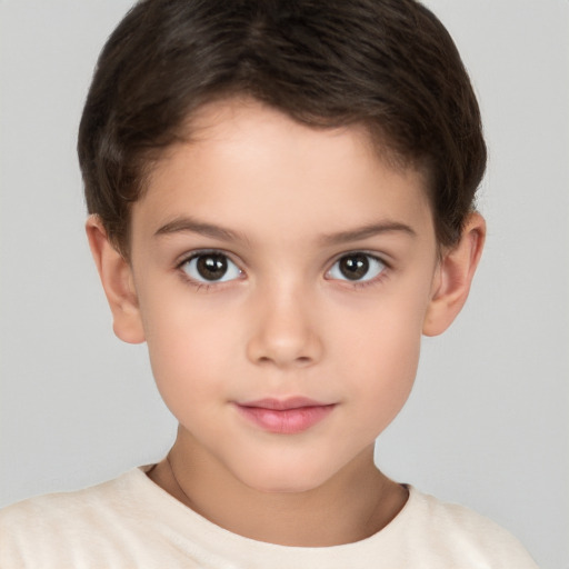 Neutral white child female with short  brown hair and brown eyes