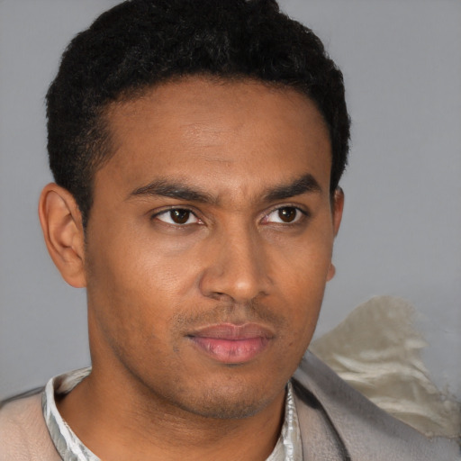 Neutral black young-adult male with short  brown hair and brown eyes
