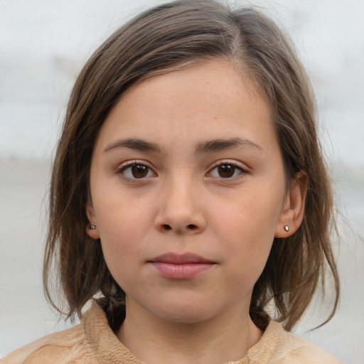 Neutral white child female with medium  brown hair and brown eyes