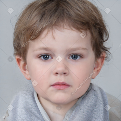 Neutral white child male with medium  brown hair and blue eyes