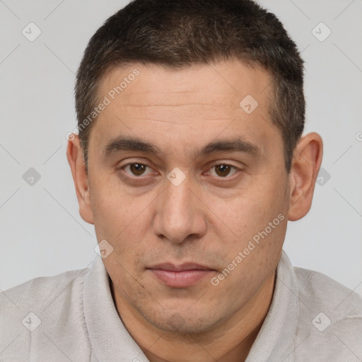 Neutral white adult male with short  brown hair and brown eyes