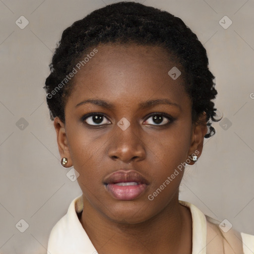 Neutral black young-adult female with short  brown hair and brown eyes