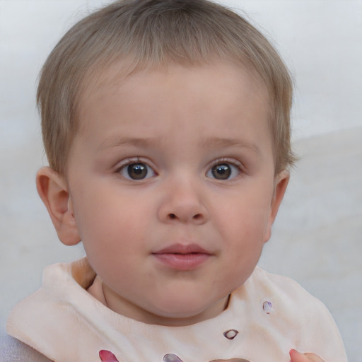 Neutral white child female with short  brown hair and brown eyes