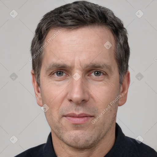 Neutral white adult male with short  brown hair and brown eyes