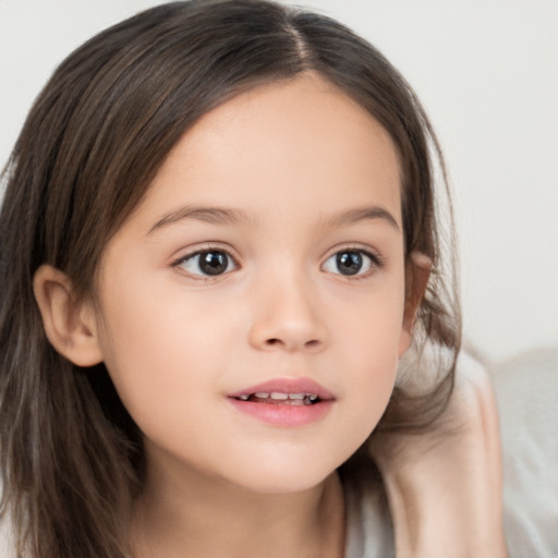 Neutral white child female with medium  brown hair and brown eyes