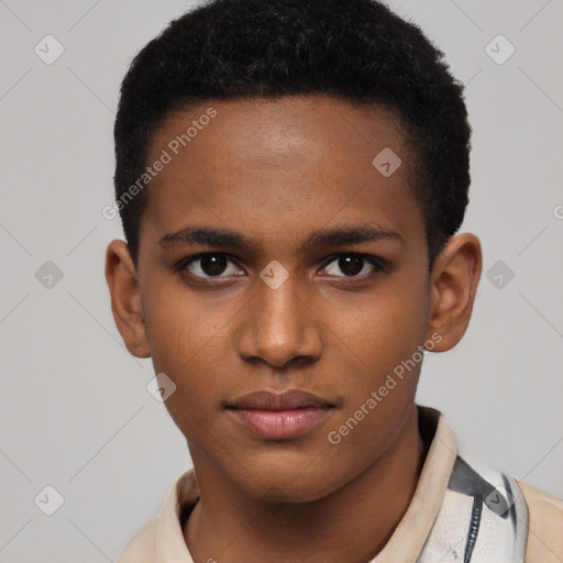 Neutral latino young-adult male with short  brown hair and brown eyes