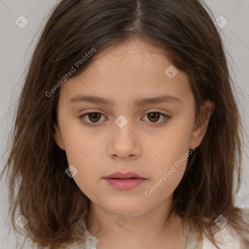 Neutral white child female with medium  brown hair and brown eyes