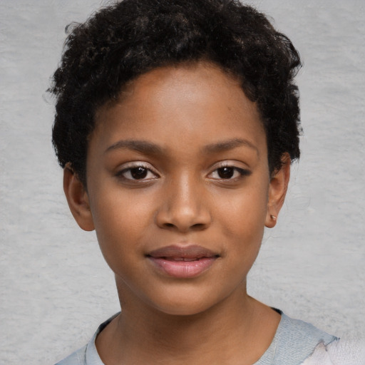 Neutral black child female with short  brown hair and brown eyes