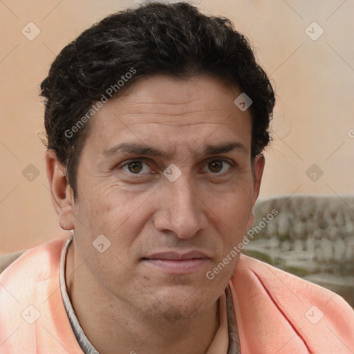 Neutral white adult male with short  brown hair and brown eyes