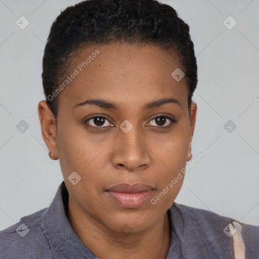 Neutral black young-adult female with short  brown hair and brown eyes