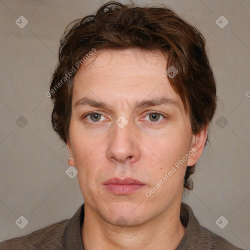 Neutral white adult male with short  brown hair and brown eyes