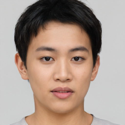 Neutral asian young-adult male with short  black hair and brown eyes