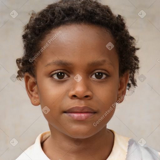 Neutral black child female with short  brown hair and brown eyes